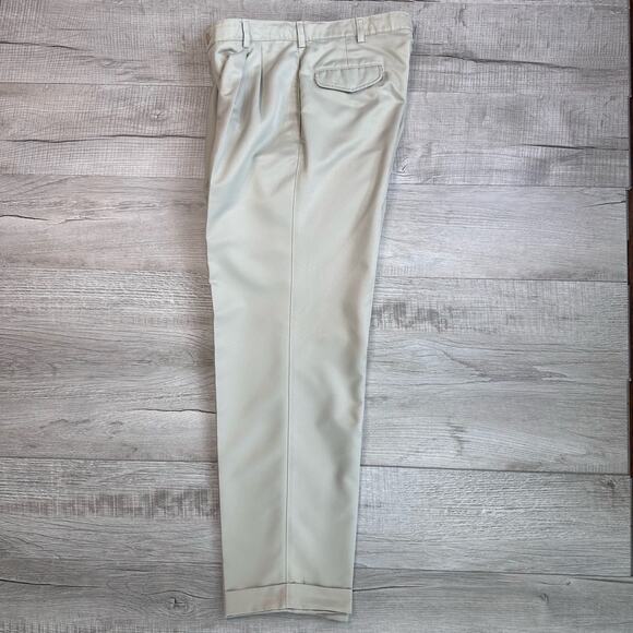 Silk Works Tan/Khaki Dress Pants Men's 34/32 Pleated Front Cuffed Hem Officewear - Picture 3 of 3